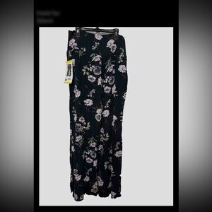 Three Dots Ladies' Pull On Pant Black Floral Pattern Size S